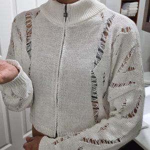 Openwork zip sweater